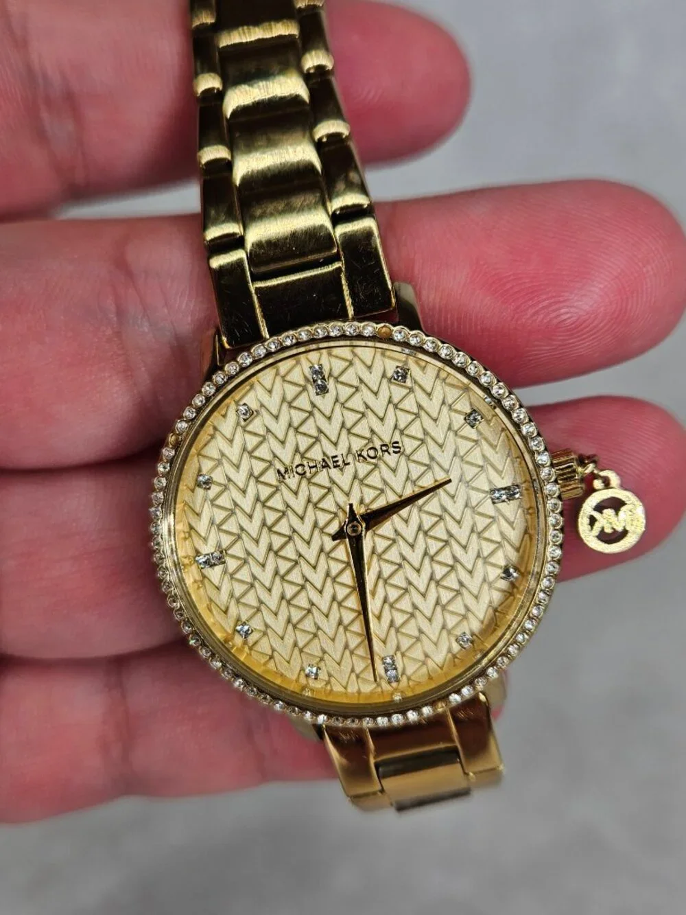 Michael Kors MK7572 Mini Pyper Pave Crystal Gold Tone Womens Watch Wristwatch